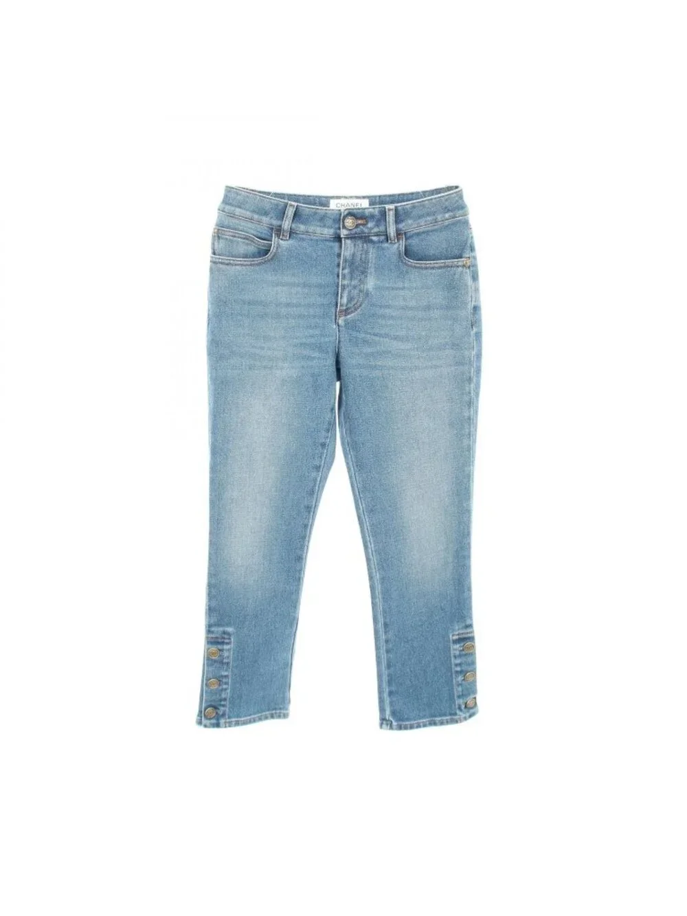 Chanel Denim Pants CC Logo Button Cotton
